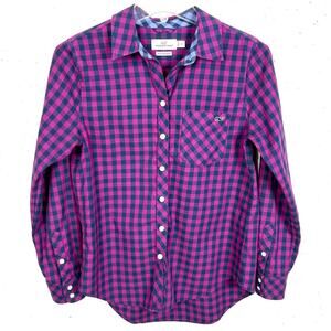 Vineyard Vines Cashmere Blend Gingham Button Down Shirt Pink Purple Pocket 0